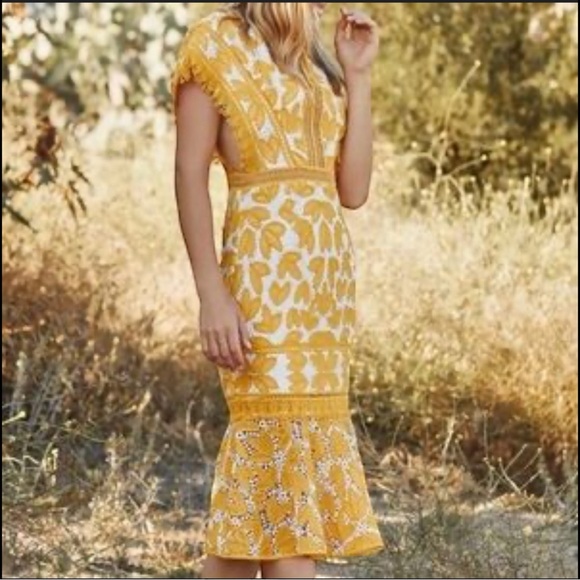 Saylor Revolve Kaiya Yellow White Crochet Lace Dress Midi Dress Large - Picture 2 of 16